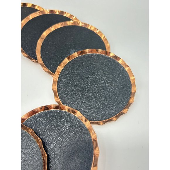 Vintage Set of Coasters Coppercraft Copper with Black Leather Set 11 Total - Picture 4 of 10